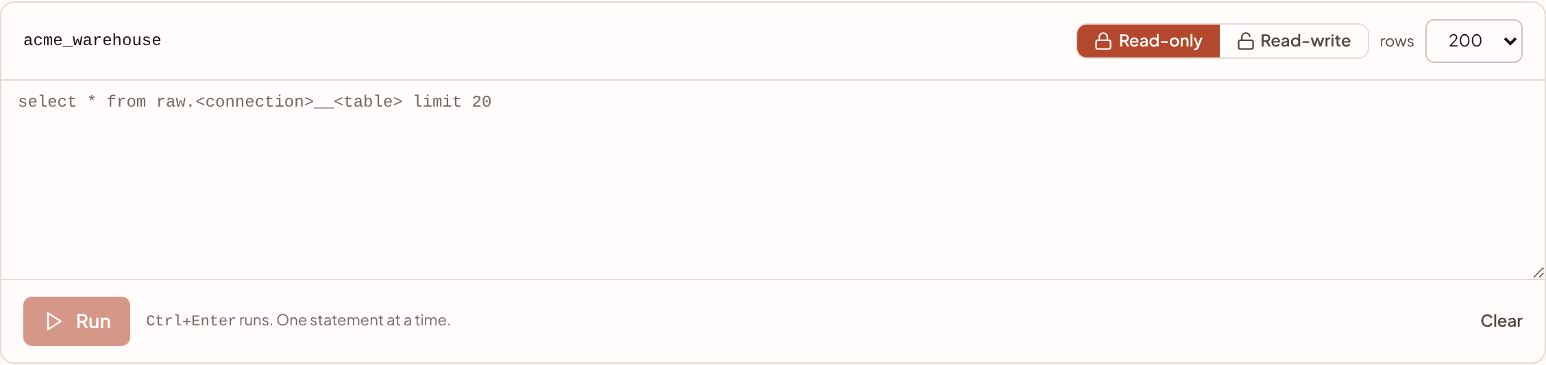 The shell editor in read-only mode